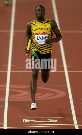 USAIN BOLT uomini 4X100M RELÈ HAMPDEN PARK GLASGOW Scozia 01 Agosto 2014 Foto Stock