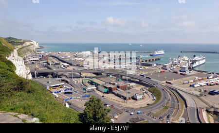 Aerial view of the Port of Dover and approach roads, Dover, Kent, England, UK Foto Stock