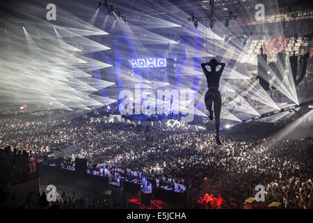 Holland, sensazione. Premiere "Benvenuto all'Pleasuredome' Amsterdam Arena. Il 5 luglio 2014. DJ Nicky Romero. Solo uso editoriale Foto Stock