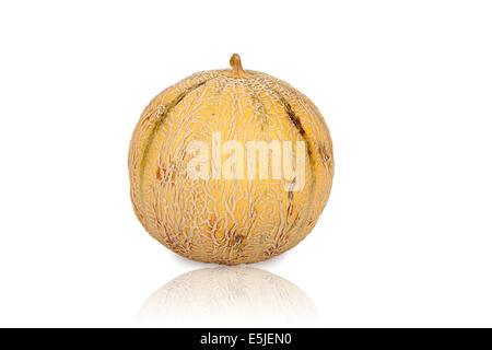 Un Melone Galia Charentais isolato e mirroring su sfondo bianco Foto Stock