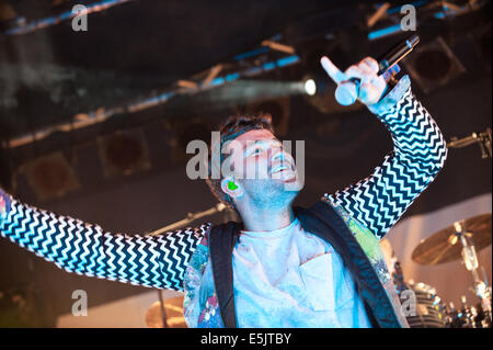 Freiburg, Germania. Il 2 agosto, 2014. Hip hop tedesco artista Marteria (Martora Laciny) suona dal vivo al ZMF music festival in Freiburg, Germania. Foto: Miroslav Dakov/ Alamy Live News Foto Stock