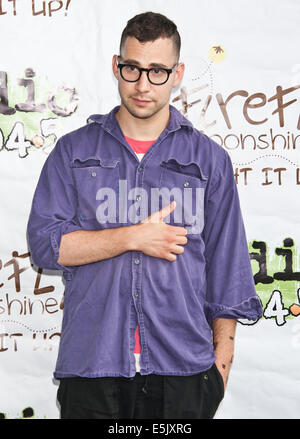 Philadelphia, Pennsylvania, USA. Il 2 agosto, 2014. Jack Antonoff di American Indie Rock Band Bleachers pone a Radio 1045 Estate Block Party in concerto al Festival Pier su agosto 02, 2014 a Philadelphia, Pennsylvania, Stati Uniti. Credito: Paolo Froggatt/Alamy Live News Foto Stock