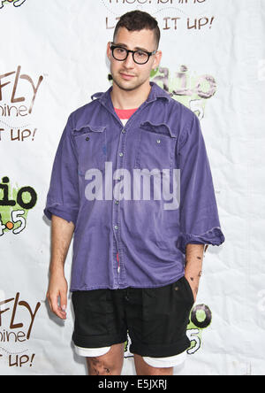 Philadelphia, Pennsylvania, USA. Il 2 agosto, 2014. Jack Antonoff di American Indie Rock Band Bleachers pone a Radio 1045 Estate Block Party in concerto al Festival Pier su agosto 02, 2014 a Philadelphia, Pennsylvania, Stati Uniti. Credito: Paolo Froggatt/Alamy Live News Foto Stock