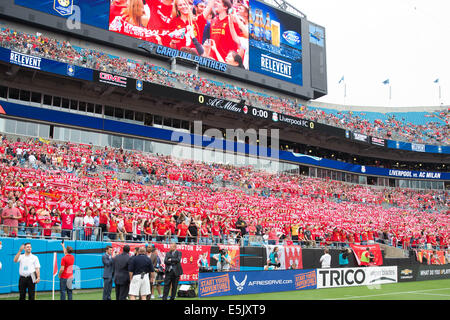 Charlotte, North Carolina, Stati Uniti d'America. 2 agosto, 2014. Tifosi del Liverpool al 2014 Guinness International Champions Cup match tra AC Milan e Liverpool presso la Bank of America Stadium di Charlotte, NC. Liverpool va a vincere 2 a 0. Credito: Jason Walle/ZUMA filo/Alamy Live News Foto Stock