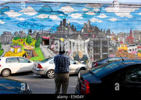 Graffiti su Arthur Verona street, artisti sconosciuti, fatto come parte della strada per la consegna del progetto 2011, il 15 giugno 2011, Bucarest Foto Stock