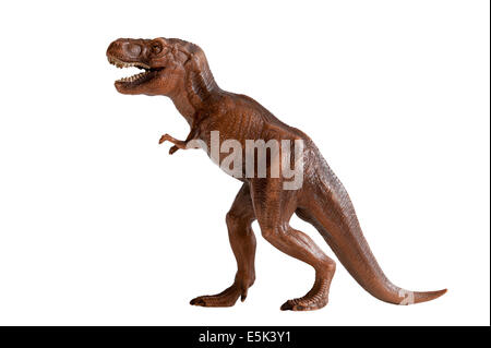 Tyrannosaurus rex dinosauro giocattolo di plastica isolati su sfondo bianco Foto Stock