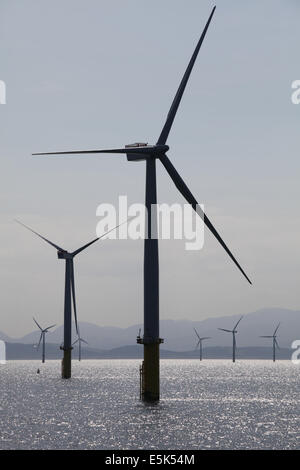 Gwynt y Mor del parco eolico offshore al largo delle coste del Galles del Nord durante la fase di costruzione della primavera 2014 Foto Stock