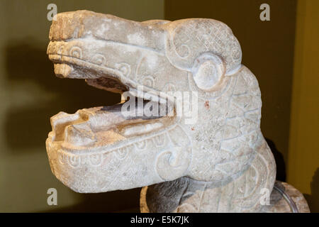 Scolpita la testa del serpente. Artefatto maya esposta nel museo di Merida. Recuperato da siti archeologici in Yucatan. Regionali Foto Stock