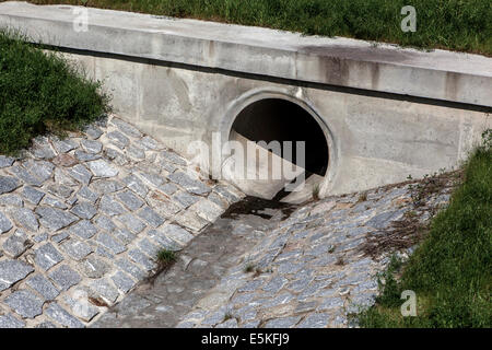 L'impianto fognario, lo scarico delle tubazioni scarica l'acqua dal suolo, la regolazione del flusso dell'acqua Foto Stock