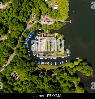 Haus Scheppen Manor House sul lago Baldeney, vista aerea, Fischlaken, Essen, distretto della Ruhr, Nord Reno-Westfalia, Germania Foto Stock