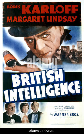 BRITISH INTELLIGENCE, Boris Karloff (centro), Leonard Mudie, Margaret Lindsay, Holmes Herbert (angolo inferiore sinistro), 1940 Foto Stock