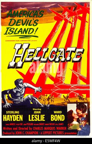 HELLGATE, noi poster, inferiore riquadro da Sinistra: Joan Leslie, Sterling Hayden, 1952 Foto Stock