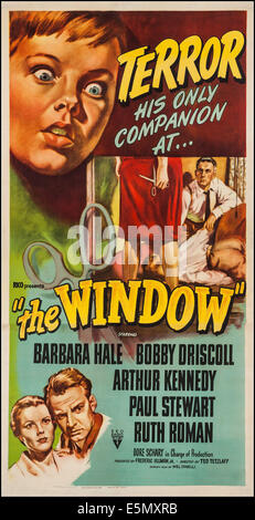 La finestra, noi locandina, in senso orario a partire da in alto a sinistra: Bobby Driscoll, Paul Stewart, Arthur Kennedy, Barbara Hale, 1949 Foto Stock