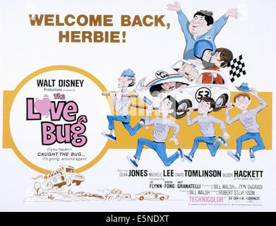 I LOVE BUG, in cura da sinistra: David Tomlinson, Buddy Hackett (bracci sollevati), Dean Jones, Michelle Lee, 1968 Foto Stock