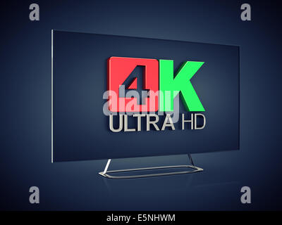 4K Ultra HD schermo tv su sfondo scuro , Ultra High Definition Display Foto Stock