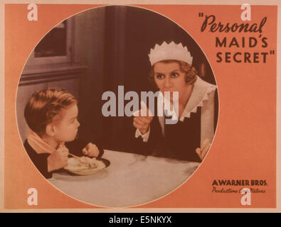 PERSONAL MAID'S SECRET, noi lobbycard, da sinistra: Ronnie Cosby, Ruth Donnelly, 1935 Foto Stock