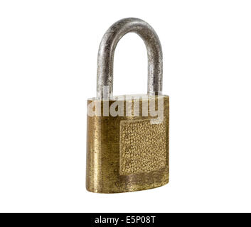Vecchio lucchetto in ottone isolato con percorso di clipping. Foto Stock