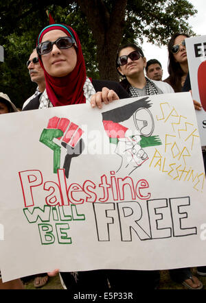 Rally al Texas Capitol protestando Israele un assedio di Gaza e il sostegno degli Stati Uniti e di finanziamento di Israele. Foto Stock