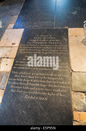 Oggetto contrassegnato per la rimozione definitiva di Jane Austen, famosi del XIX secolo scrittore, autore di "Orgoglio e Pregiudizio", nella Cattedrale di Winchester Foto Stock