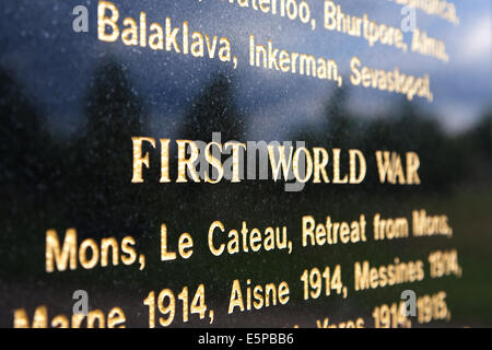 Alrewas, Staffordshire, Regno Unito. Il 4° agosto 2014. Parte di un WW1 memorial presso il National Memorial Arboretum, Alrewas, Staffordshire. Foto scattata il 4 agosto 2014 in occasione del centenario della nascita di inizio della Prima Guerra Mondiale. Credito: Richard Franklin/Alamy Live News Foto Stock