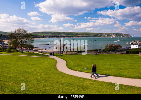 Swanage park, l'inizio della passeggiata costiera, Dorset, England, Regno Unito, Europa Foto Stock