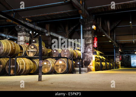 Hennessy magazzino invecchiamento dove eaux-de-vie sono memorizzati in botti di rovere a maturare prima di miscelazione. Foto Stock