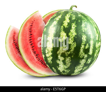 Tagliate a fette di cocomero maturo isolato su sfondo bianco. Tracciato di ritaglio Foto Stock