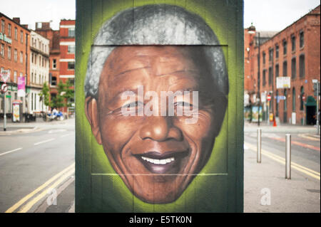 Akse, Nelson Mandela, Arte di strada. Manchester. Foto Stock