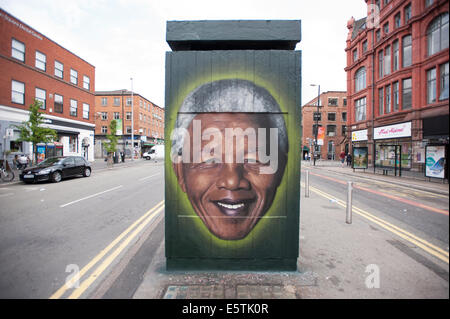 Akse, Nelson Mandela, Arte di strada. Manchester. Foto Stock