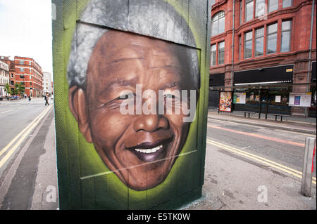 Akse, Nelson Mandela, Arte di strada. Manchester. Foto Stock