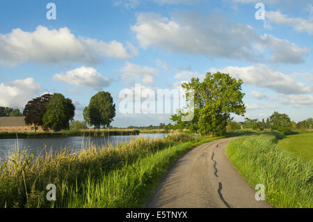 Piccola strada lungo il fiume Vecht vicino Nederhorst den Berg in una giornata di sole in Paesi Bassi Foto Stock