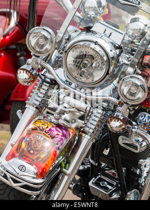 Classico americano degli anni cinquanta, Harley Davidson Moto al 2014 Americana Evento, Nottinghamshire, Regno Unito Foto Stock
