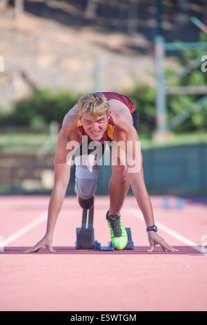 Sprinter in posizione di avviamento Foto Stock