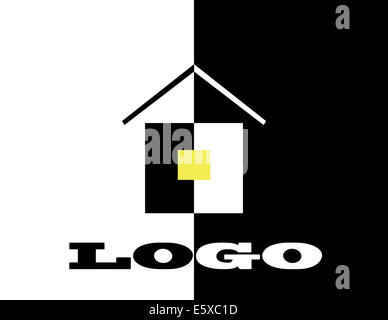 Logo hause in bianco e nero di colore giallo con windows Foto Stock