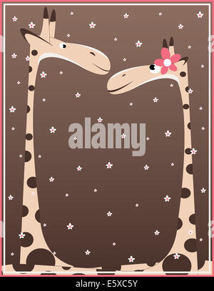 Due giraffe sullo sfondo con molti fiori Foto Stock