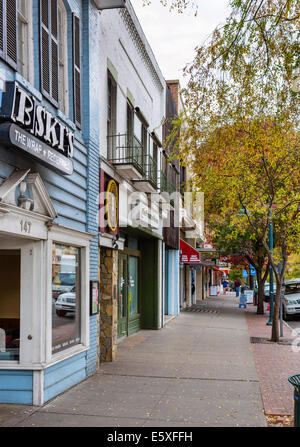 Negozi e ristoranti su East Franklin Street nel centro di Chapel Hill, North Carolina, STATI UNITI D'AMERICA Foto Stock