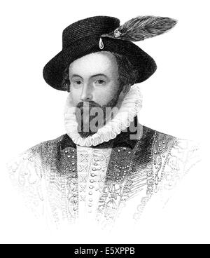 Ritratto di Sir Walter Raleigh, 1554 - 1618, un aristocratico inglese, scrittore, poeta e explorer, Foto Stock