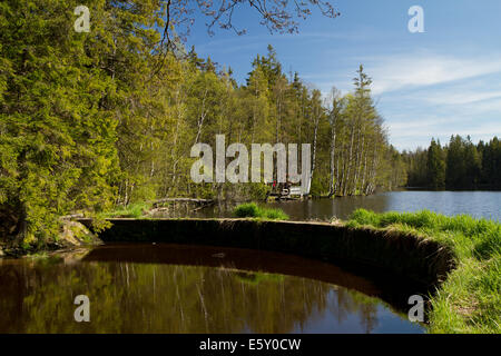 La natura di Kladská, Repubblica Ceca, stagno e la caccia-lodge nel centro del paesaggio protetto area di Foresta di Slavkov Foto Stock