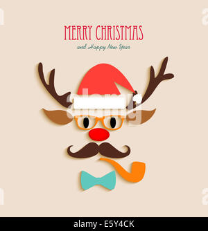 Buon Natale hipster renna. EPS10 vettore con trasparenza organizzati in strati per operazioni di editing semplici. Foto Stock