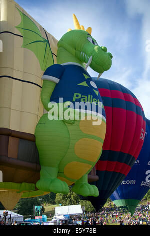 Bristol International Balloon Fiesta, mostrando la salita di massa e lo sbarco di oltre un centinaio di palloncini a questo evento annuale. Foto Stock