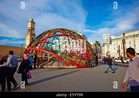 Il Marocco, Casablanca, United Nation (Nazione Unis) square, Zevaco la cupola e la Torre dell Orologio Foto Stock