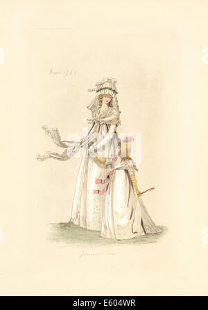 Donna inglese nella moda di agosto 1795. Foto Stock