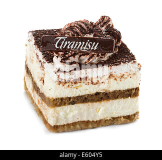 Il tiramisù torta isolati su sfondo bianco Foto Stock