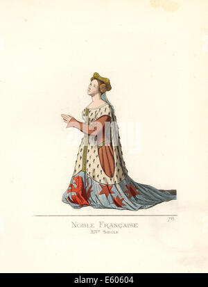 Nobildonna francese inginocchiato in preghiera, XIV secolo. Foto Stock