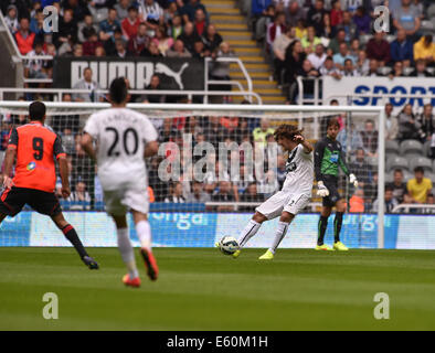 Newcastle, Regno Unito. 10 Ago, 2014. La pre stagione amichevole. Newcastle United versus Soceidad reale. Newcastle defender Fabricio Coloccini (2) cancella il credito a sfera: Azione Plus sport/Alamy Live News Foto Stock