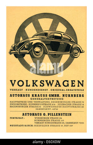 POSTER VOLKSWAGEN VW 1930's concessionari poster di vendita per l'assistenza Vendita & ricambi originali Volkswagen Beetle auto Germania Foto Stock