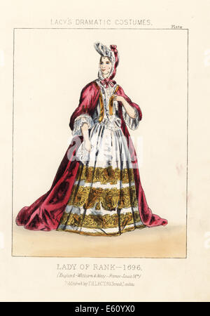 Costume di una signora di rango, regno di Guglielmo e Maria, 1696. Foto Stock