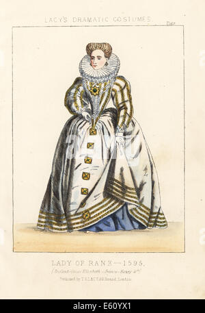 Costume di una signora di rango, regno della regina Elisabetta, Inghilterra, 1595. Foto Stock