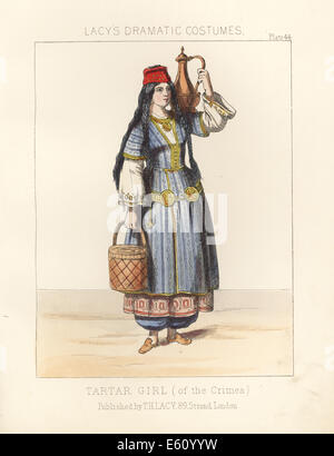 Il tartaro (Tatar) ragazza della Crimea con brocca e cesto, xix secolo. Foto Stock