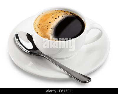 Vicino la tazza di caffè su sfondo bianco. Tracciato di ritaglio Foto Stock
